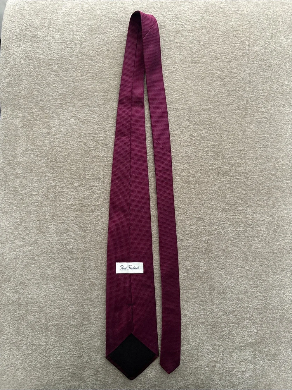 Paul Fredrick Burgundy Maroon Textured Grid Silk Tie Necktie